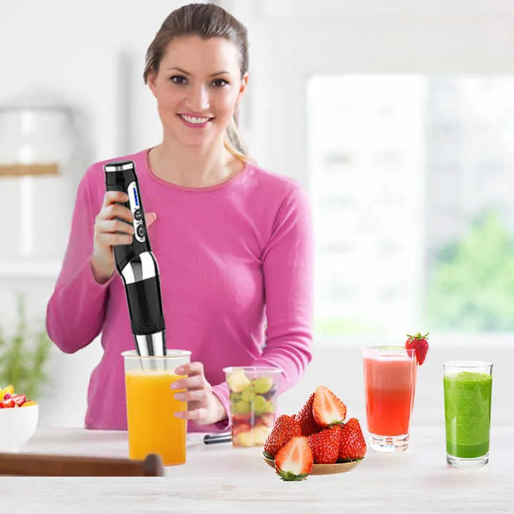 خلاط يدوي صغير 4 في 1 لاسلكي لعصائر الطازجة خلاط مطبخ محمول يدوي كهربائي احترافي4 in 1 Mini Cordless Hand Blender for Fresh Juices Professional Electric Handheld Portable Kitchen Blender