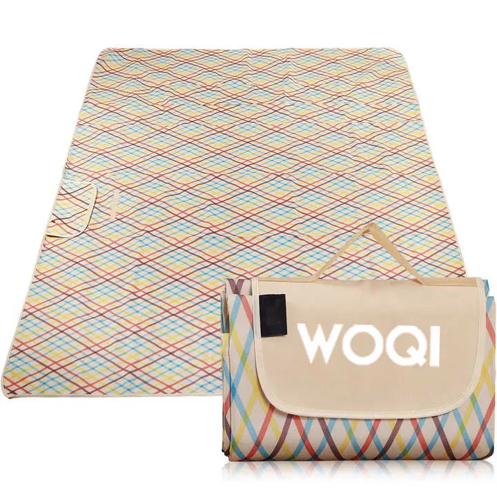 سجادة تخييم متنقلة ومقاومة للماء مطبوعة . WOQI Outdoor Printed Waterproof Portable Camping Mat Picnic Beach Mat