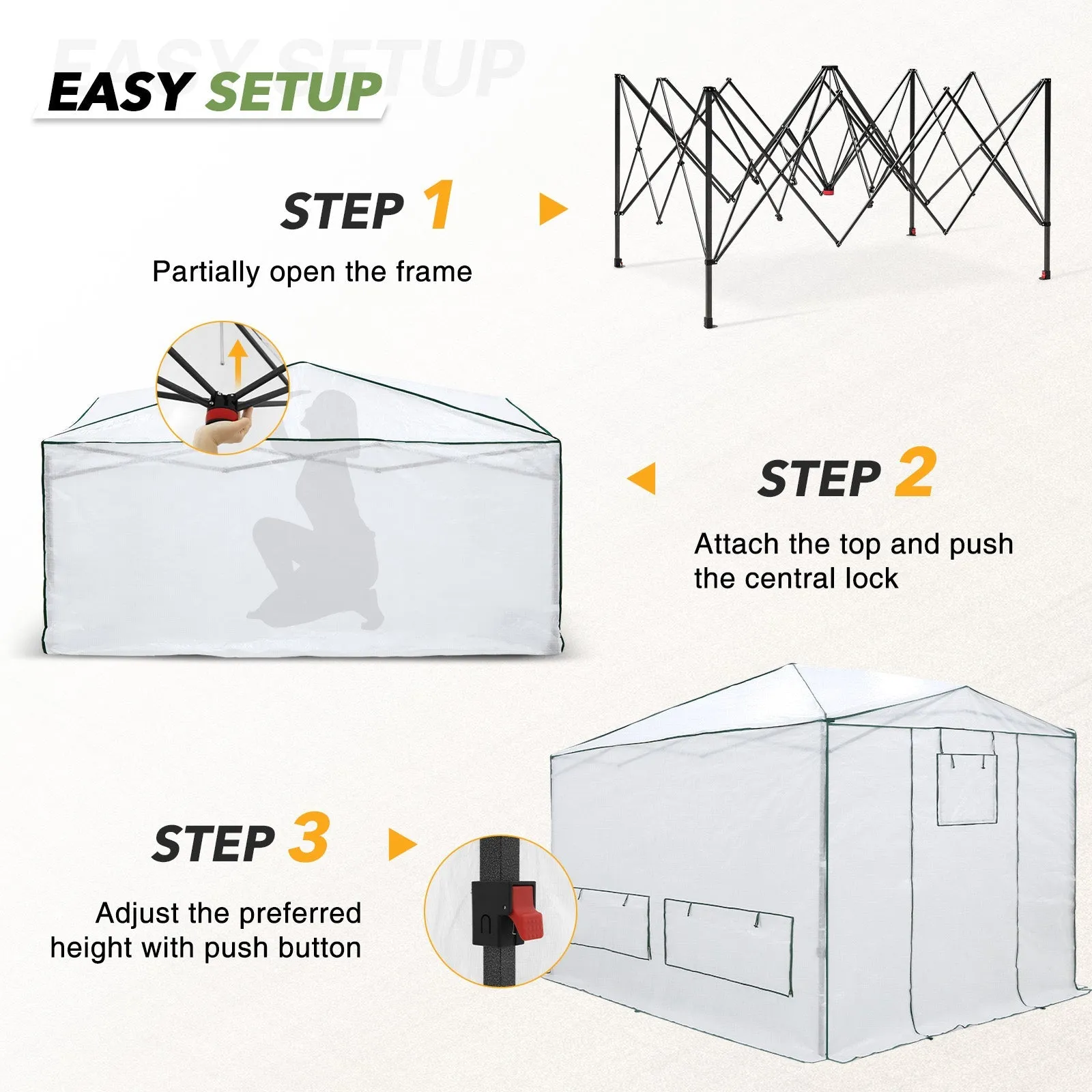 12x8 Portable Large Walk-in Pop Up Greenhouse