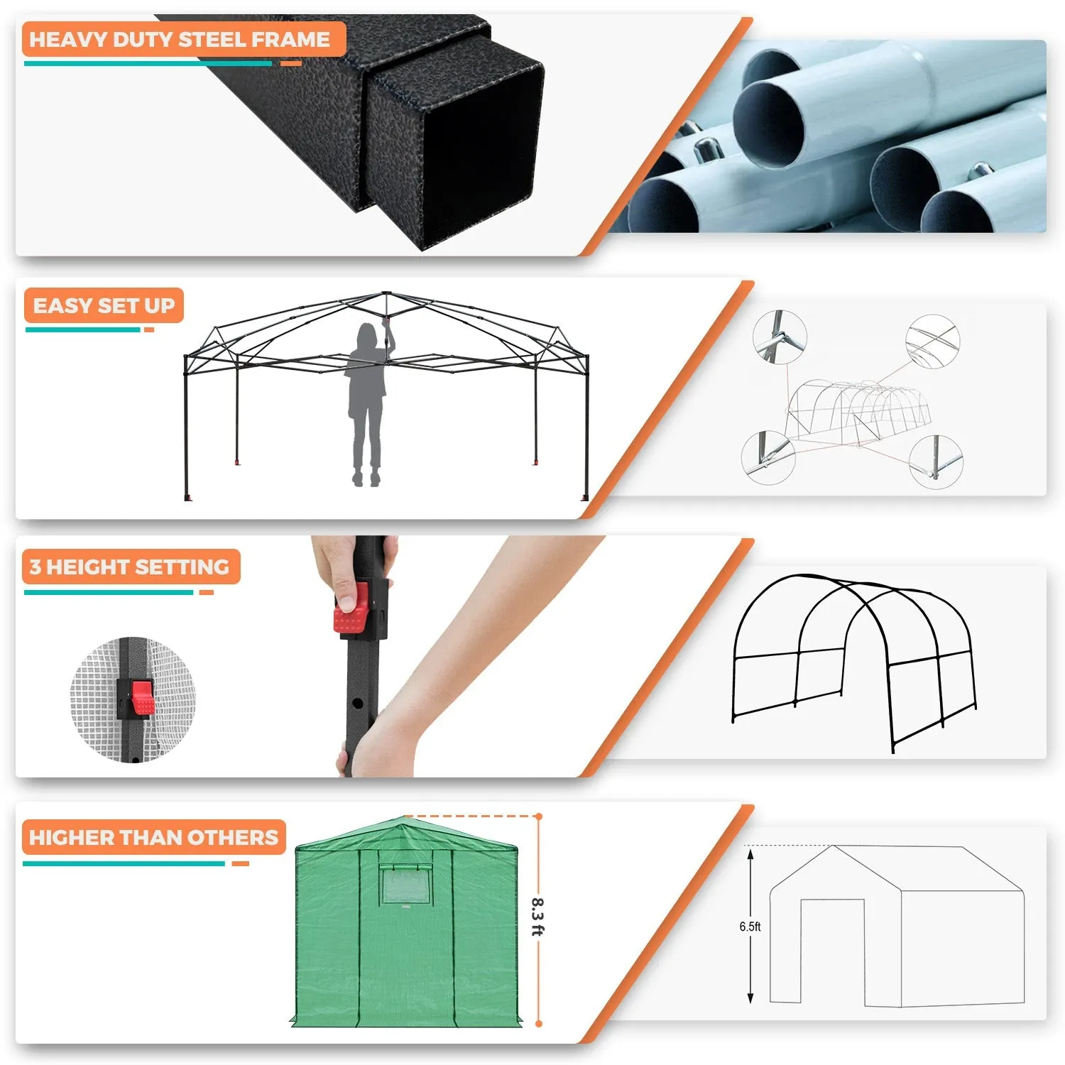 12x8 Portable Large Walk-in Pop Up Greenhouse