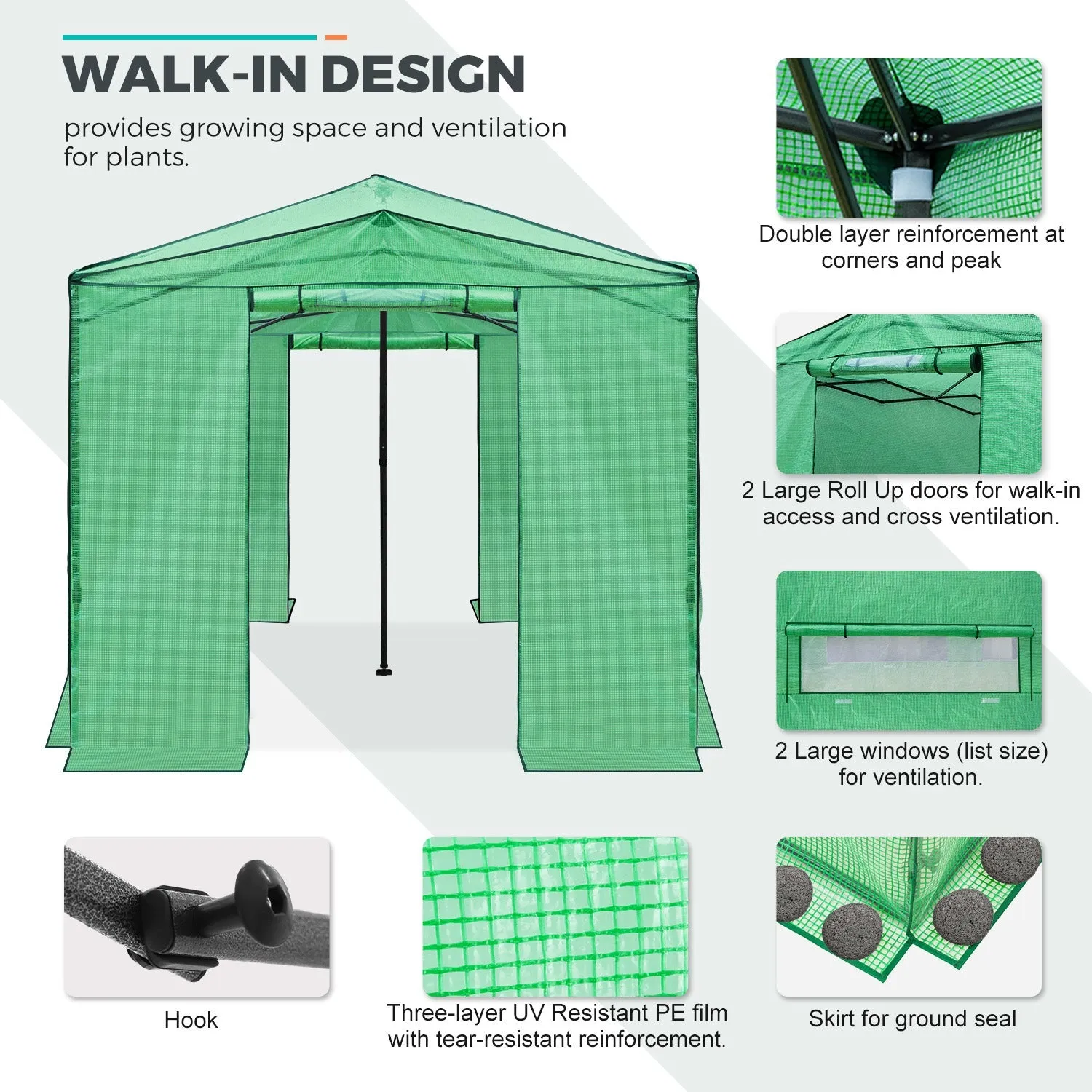 12x8 Portable Large Walk-in Pop Up Greenhouse