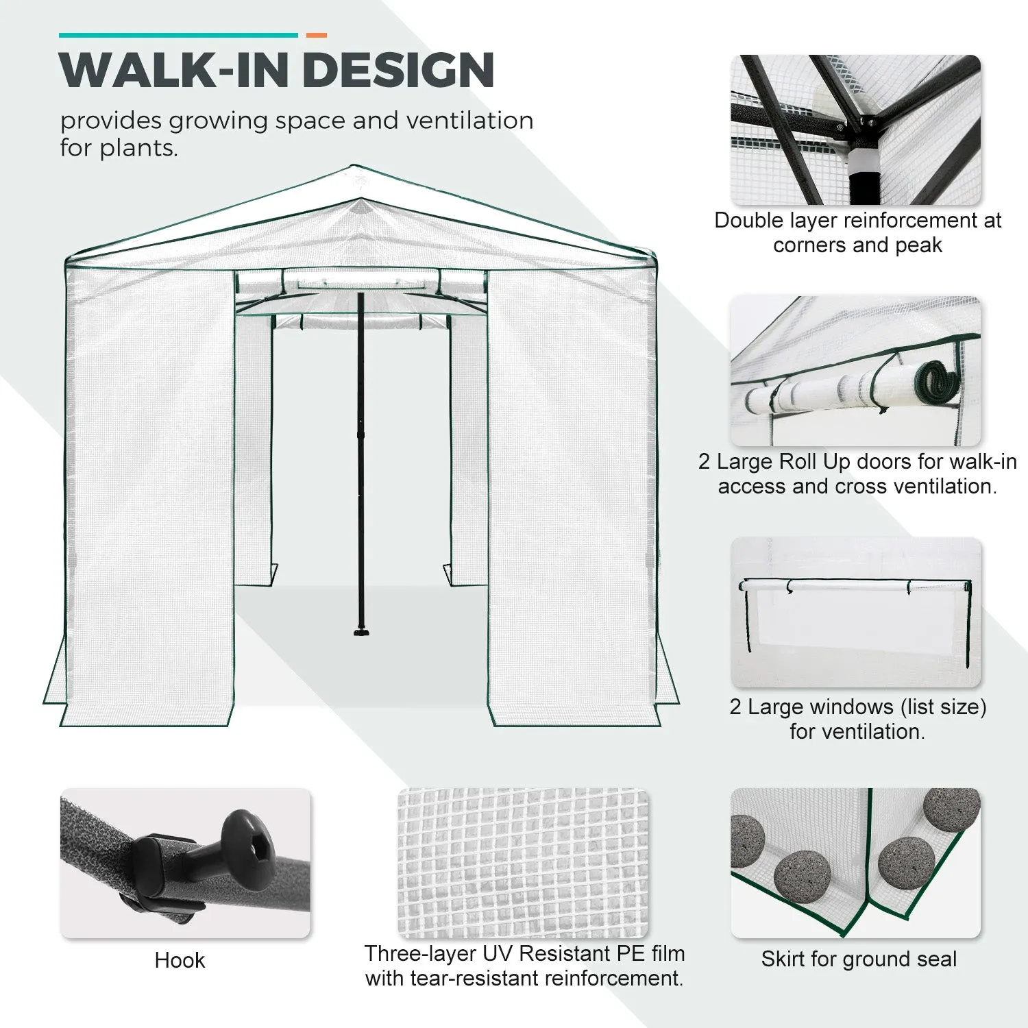 12x8 Portable Large Walk-in Pop Up Greenhouse
