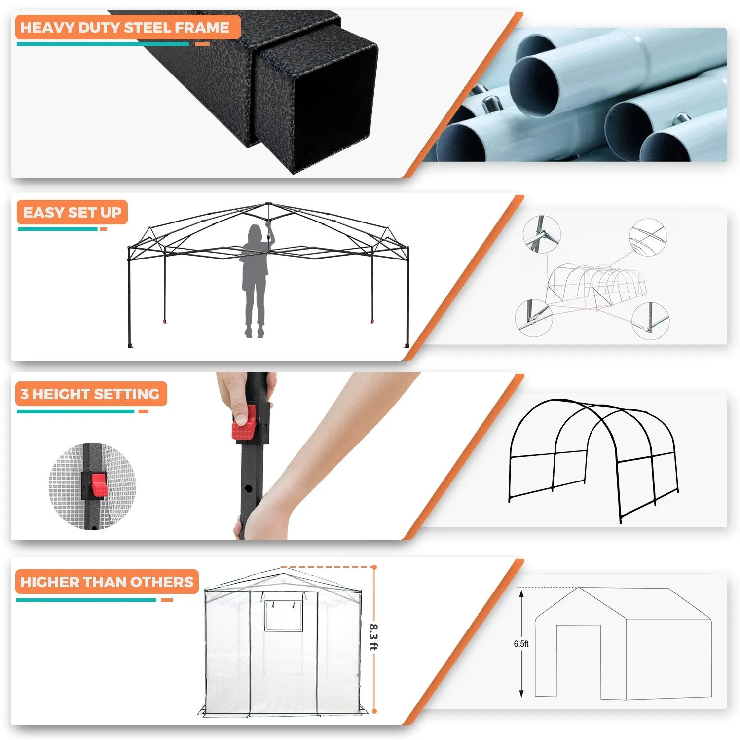12x8 Portable Large Walk-in Pop Up Greenhouse