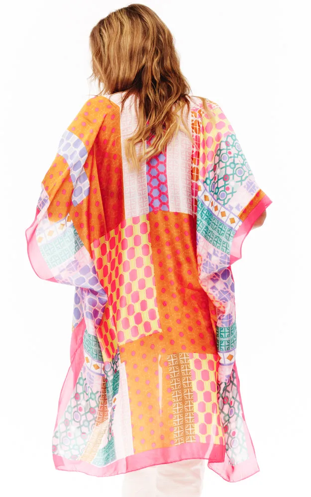 BAAP2511 Silky Multi Pattern Cover Up Kimono