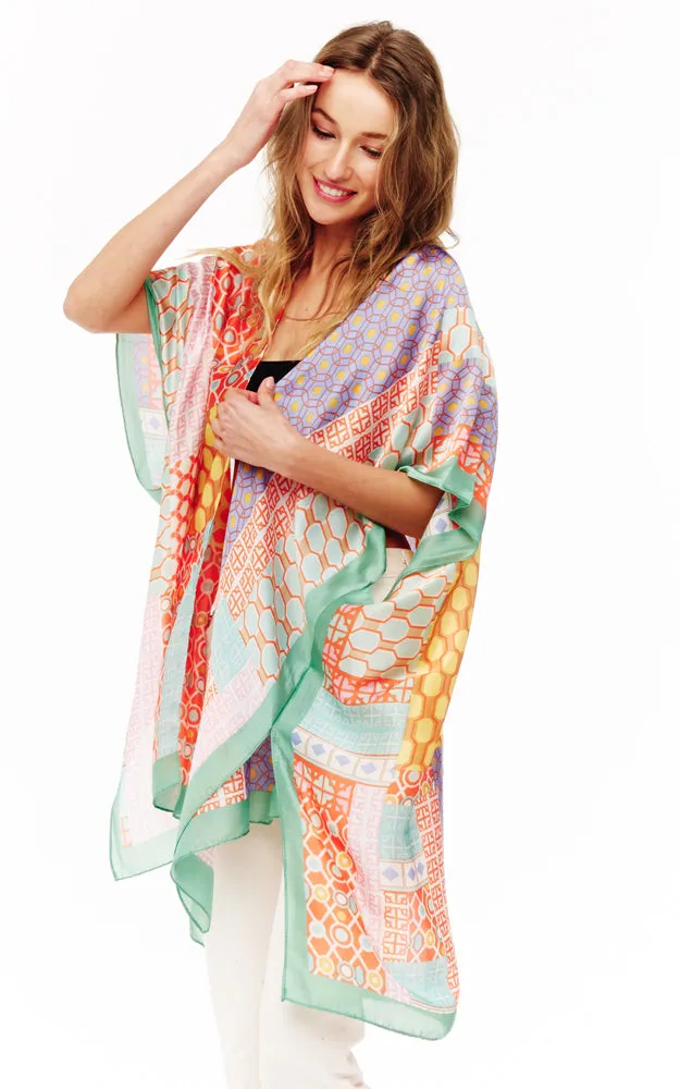 BAAP2511 Silky Multi Pattern Cover Up Kimono