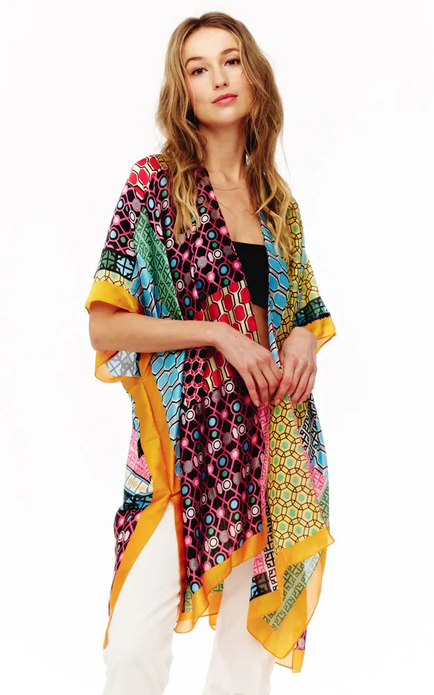 BAAP2511 Silky Multi Pattern Cover Up Kimono