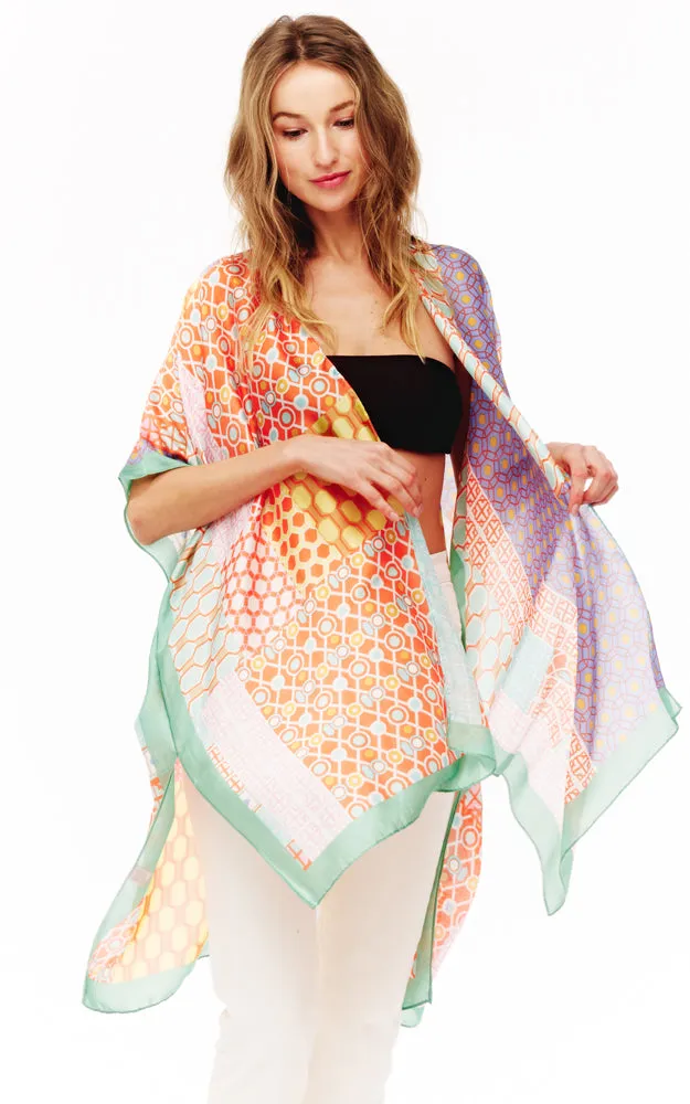 BAAP2511 Silky Multi Pattern Cover Up Kimono