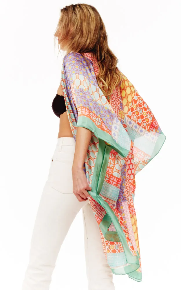 BAAP2511 Silky Multi Pattern Cover Up Kimono