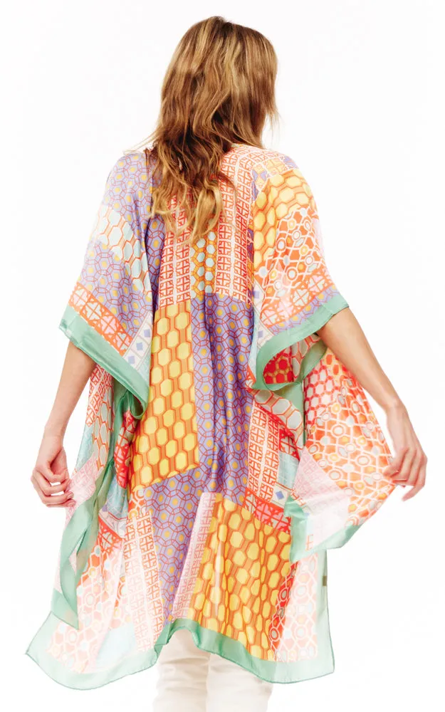 BAAP2511 Silky Multi Pattern Cover Up Kimono