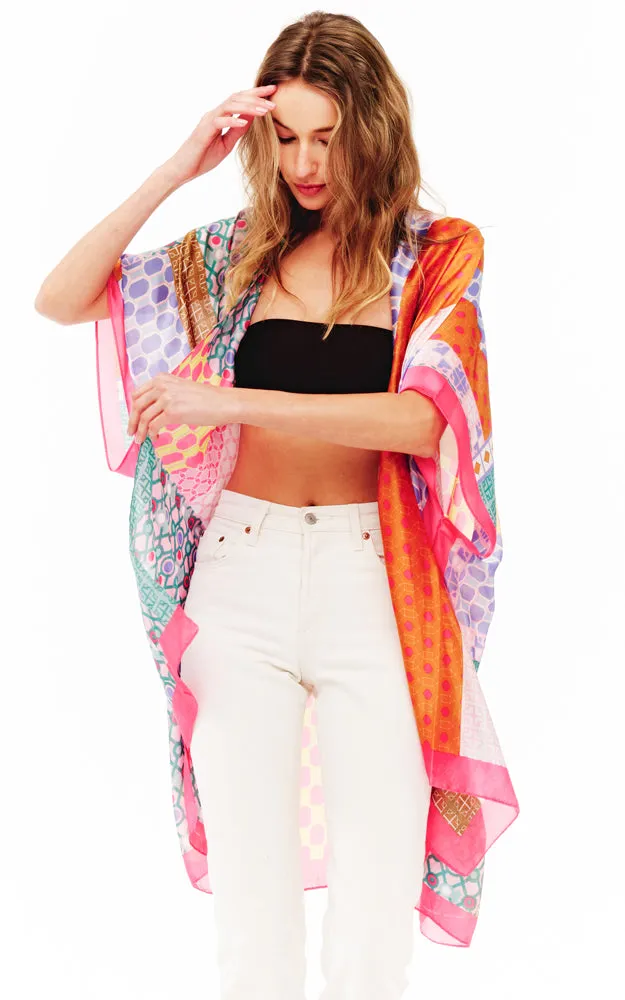 BAAP2511 Silky Multi Pattern Cover Up Kimono