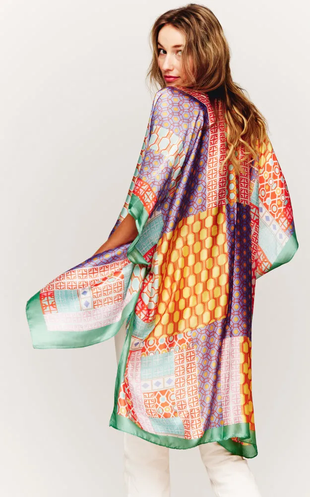 BAAP2511 Silky Multi Pattern Cover Up Kimono