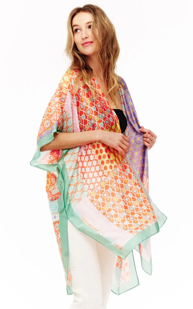 BAAP2511 Silky Multi Pattern Cover Up Kimono