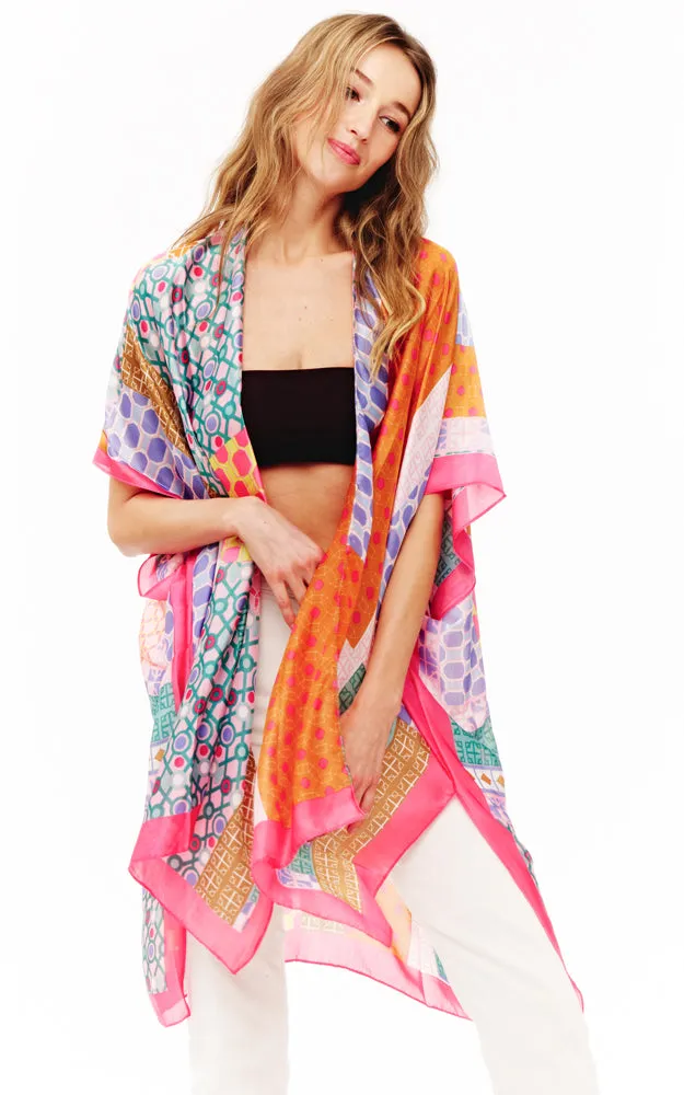 BAAP2511 Silky Multi Pattern Cover Up Kimono