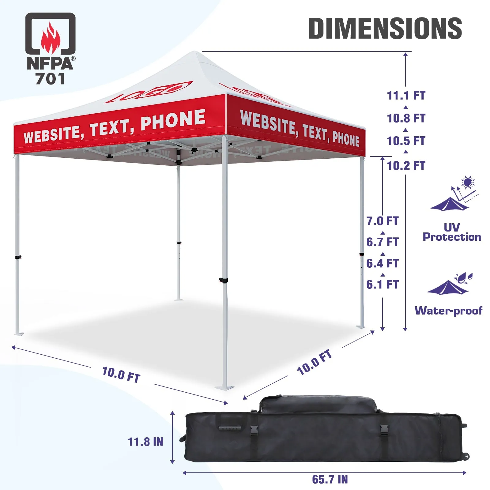 EAGLE PEAK ALX4010 40mm Aluminum Hex Leg Commercial Custom Canopy Tent 10x10 - CLICK TO CONFIGURE - Package Prices Start at $789.00
