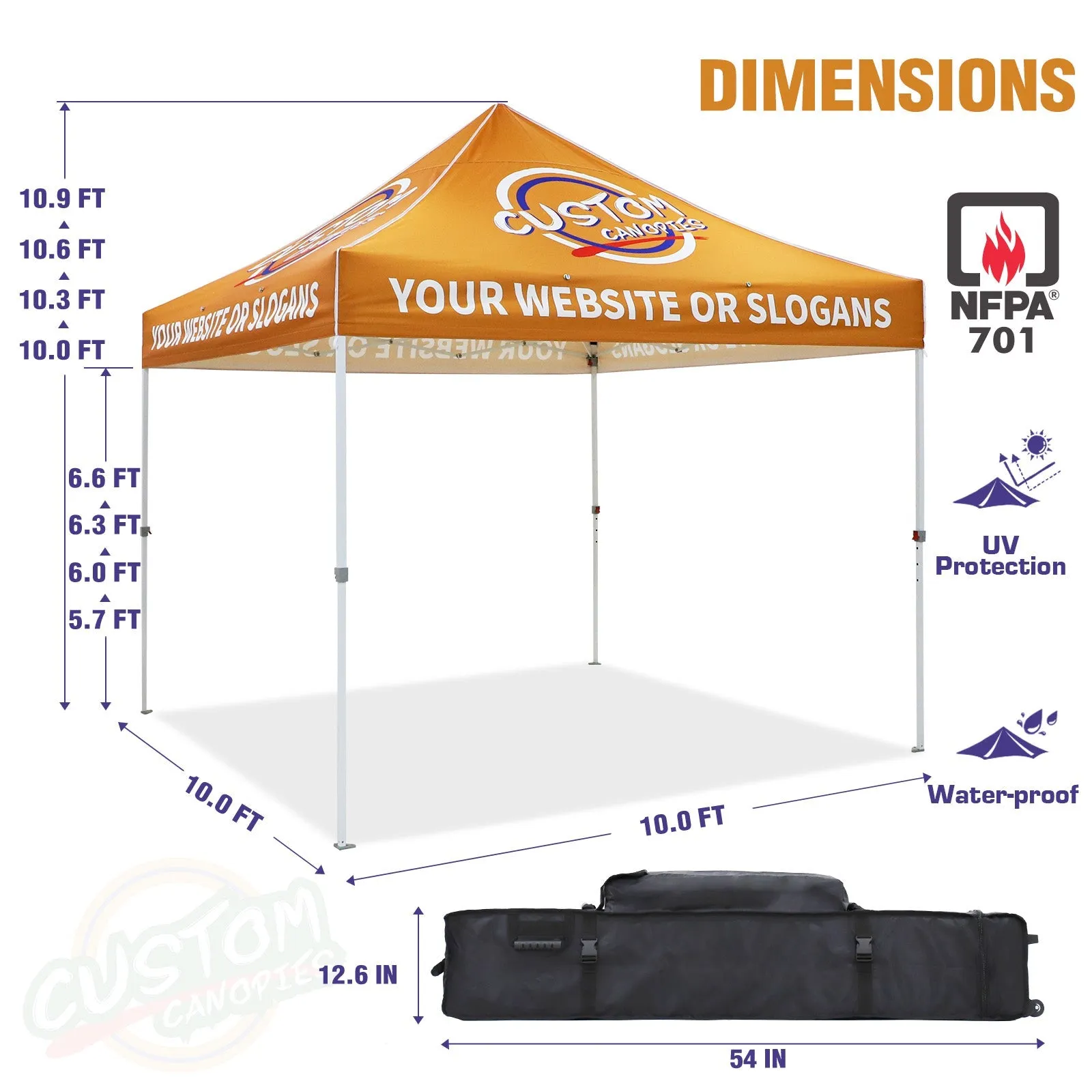 EAGLE PEAK CP100 Steel Square Leg Heavy Duty Commercial Custom Canopy Tent 10x10 - CLICK TO CONFIGURE - Package Prices Start at $599.00