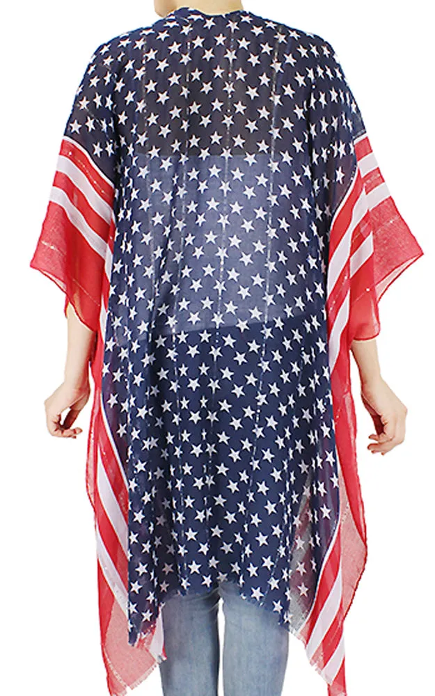 EAV9644US American Flag Sequins Kimono Cover Up