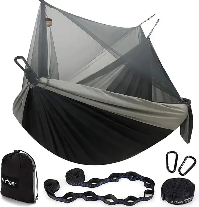 Hammock Camping with Rain Fly Tarp and Net, Portable Camping Hammock Double Tree Hammock Outdoor Indoor Backpacking Travel & Sur