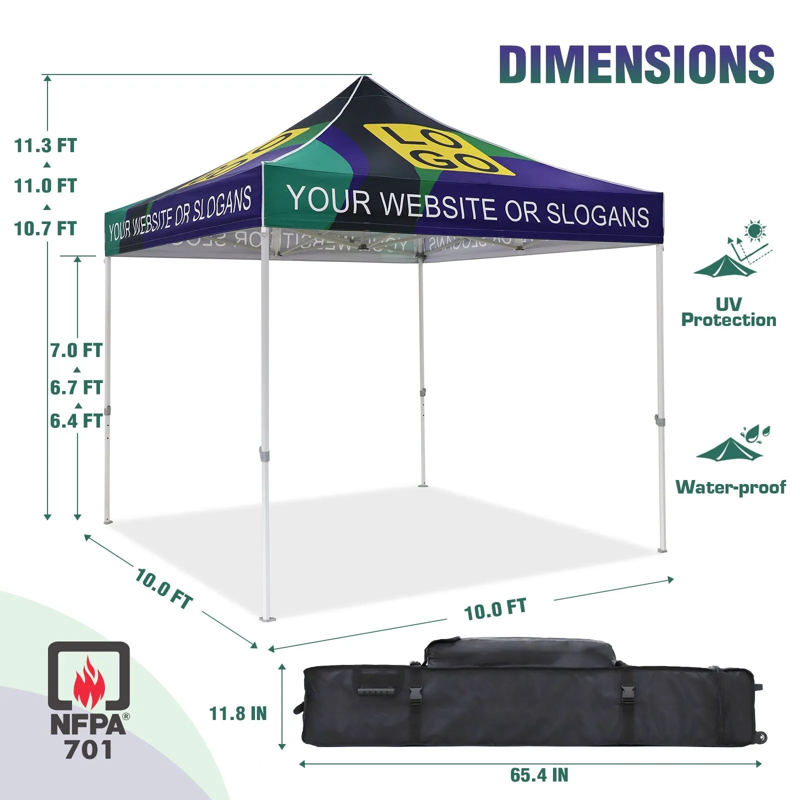 Heavy-Duty Canopy Tent with Your Logo and Custom Design 10x10 ft, CLICK TO CONFIGURE - Package Prices Start at $579.99