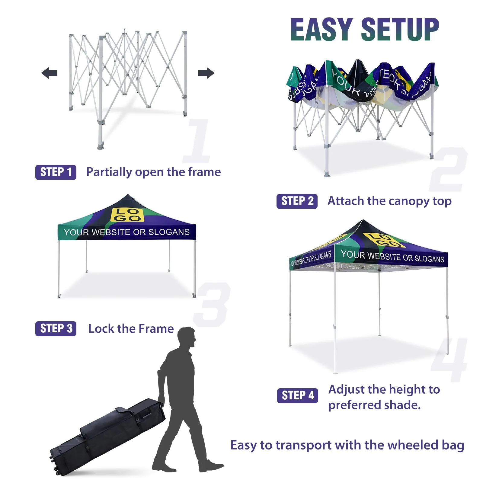 Heavy-Duty Canopy Tent with Your Logo and Custom Design 10x10 ft, CLICK TO CONFIGURE - Package Prices Start at $579.99