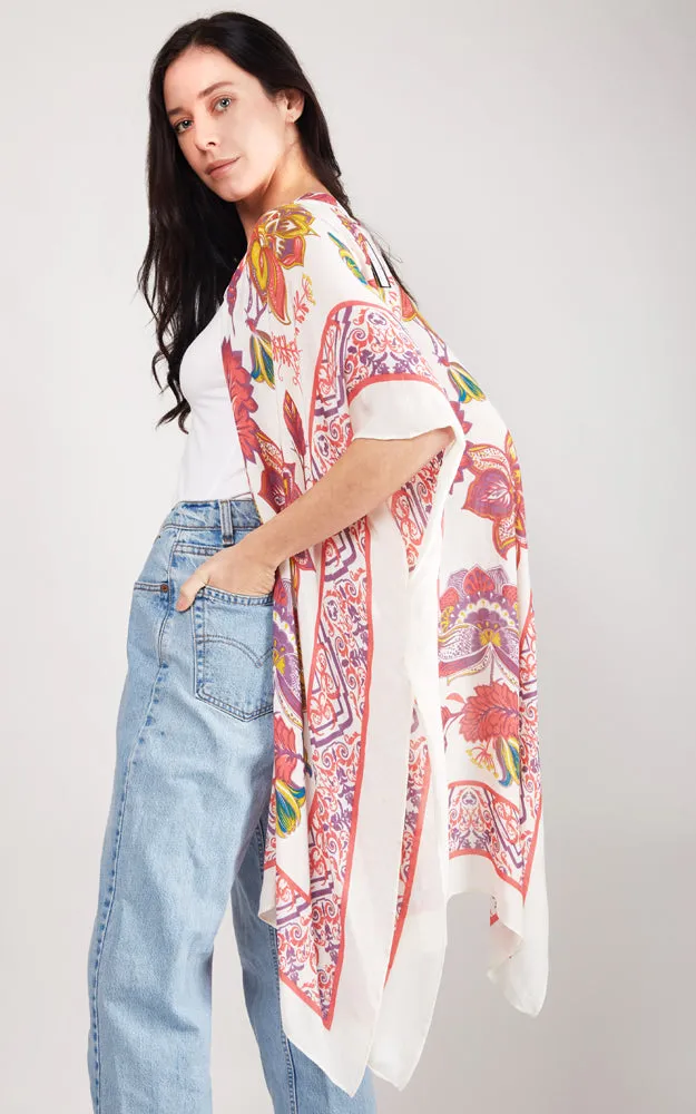 JP2105 Flower Pattern Design Cover Up Kimono