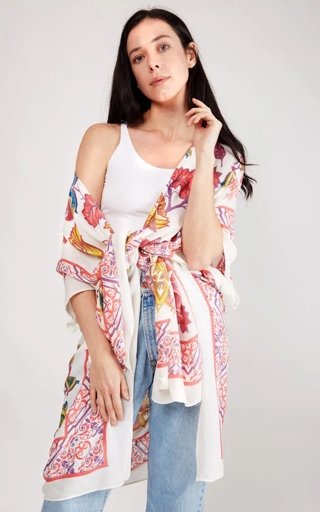 JP2105 Flower Pattern Design Cover Up Kimono
