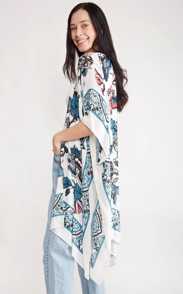 JP2105 Flower Pattern Design Cover Up Kimono