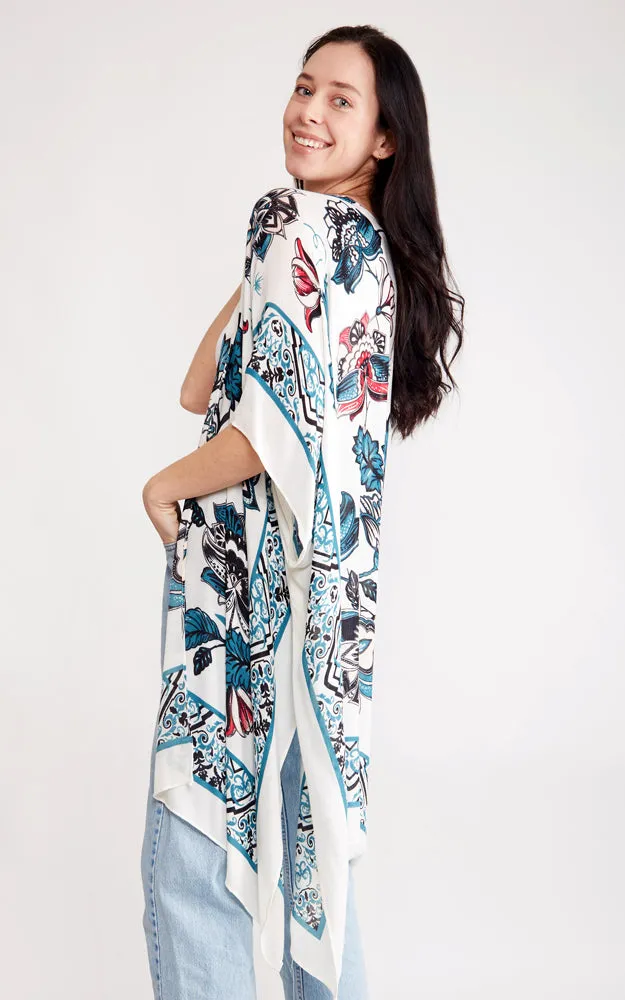 JP2105 Flower Pattern Design Cover Up Kimono
