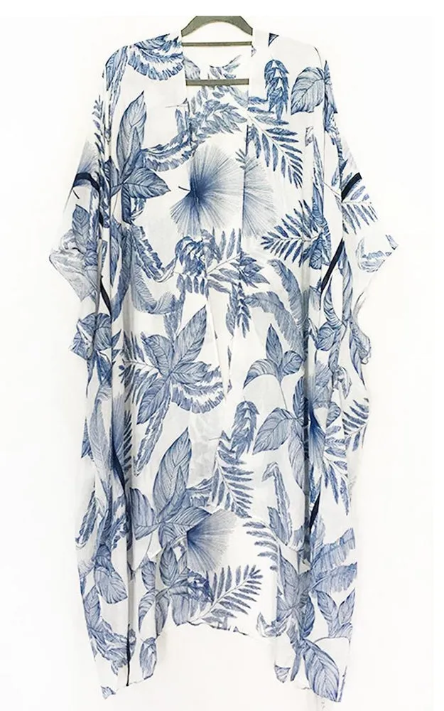 JP2107 Leaves Pattern Design Cover Up Kimono