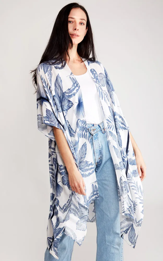JP2107 Leaves Pattern Design Cover Up Kimono
