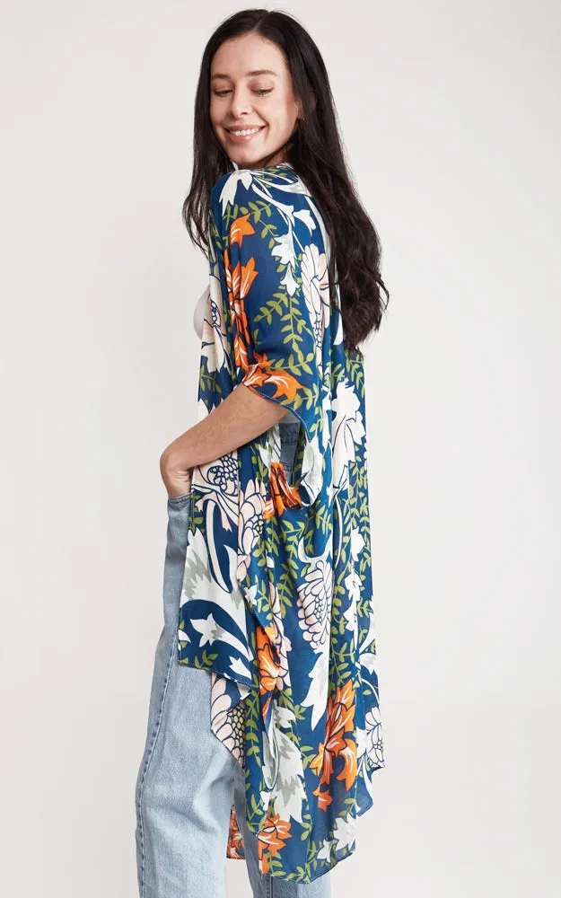 JP2114 Flower Pattern Design Cover Up Kimono