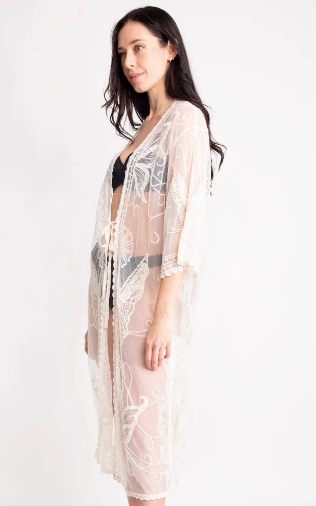 JP2139 Butterfly Pattern Lace Cover Up w/Tie-Knot Closure