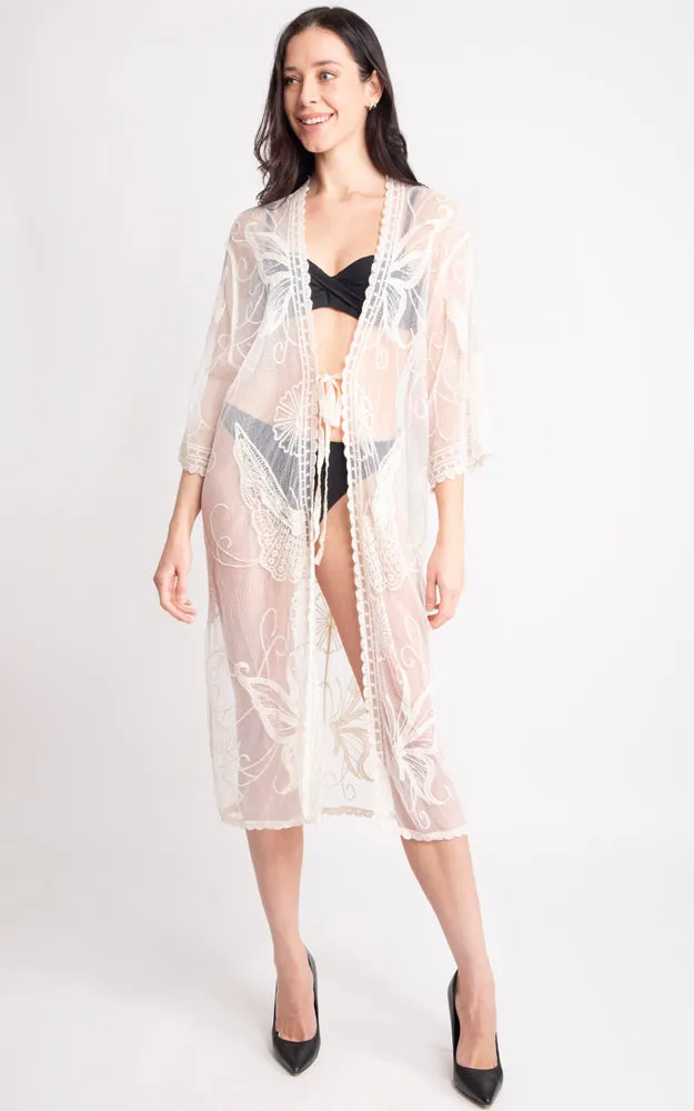 JP2139 Butterfly Pattern Lace Cover Up w/Tie-Knot Closure