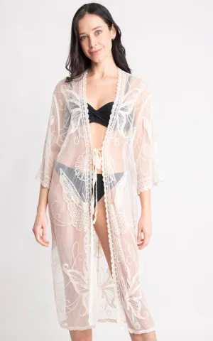 JP2139 Butterfly Pattern Lace Cover Up w/Tie-Knot Closure