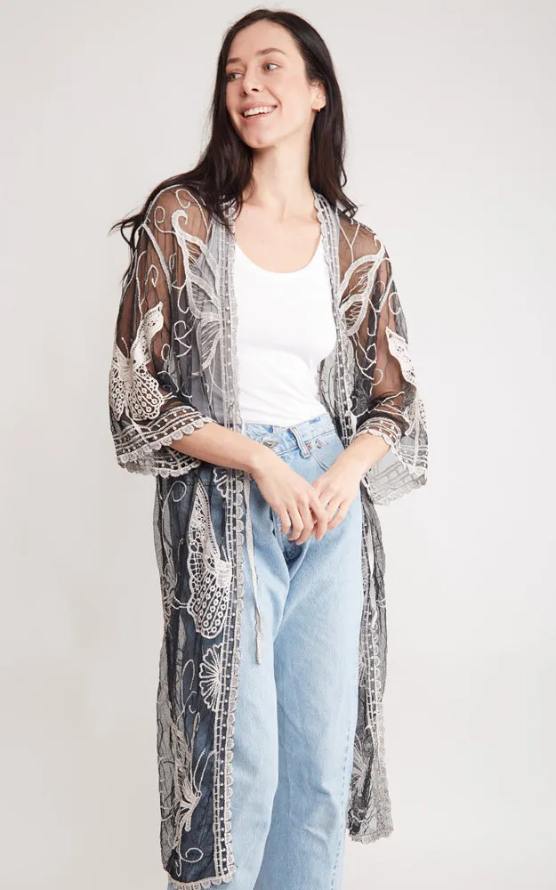JP2139 Butterfly Pattern Lace Cover Up w/Tie-Knot Closure