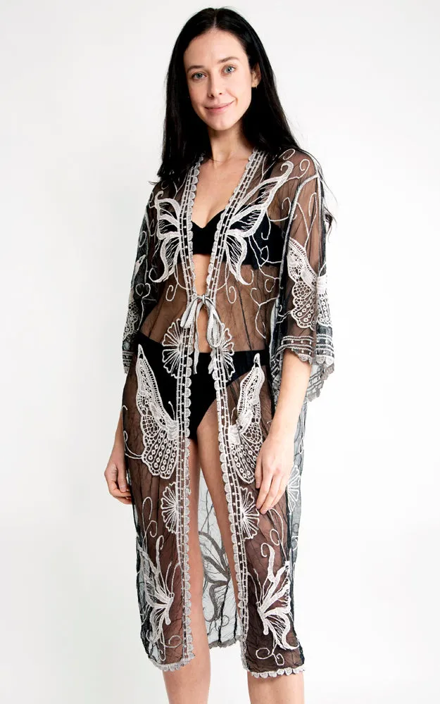 JP2139 Butterfly Pattern Lace Cover Up w/Tie-Knot Closure