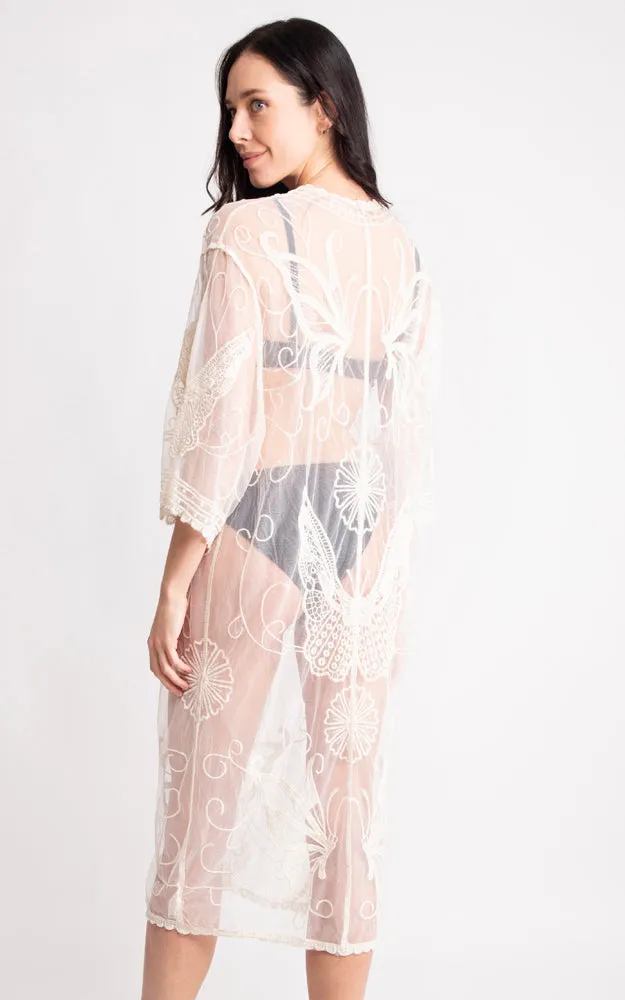 JP2139 Butterfly Pattern Lace Cover Up w/Tie-Knot Closure