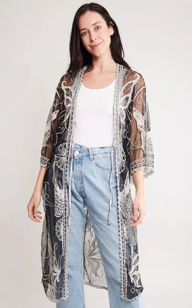 JP2139 Butterfly Pattern Lace Cover Up w/Tie-Knot Closure