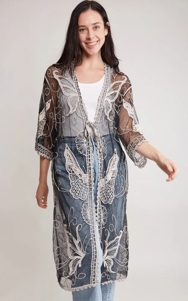 JP2139 Butterfly Pattern Lace Cover Up w/Tie-Knot Closure