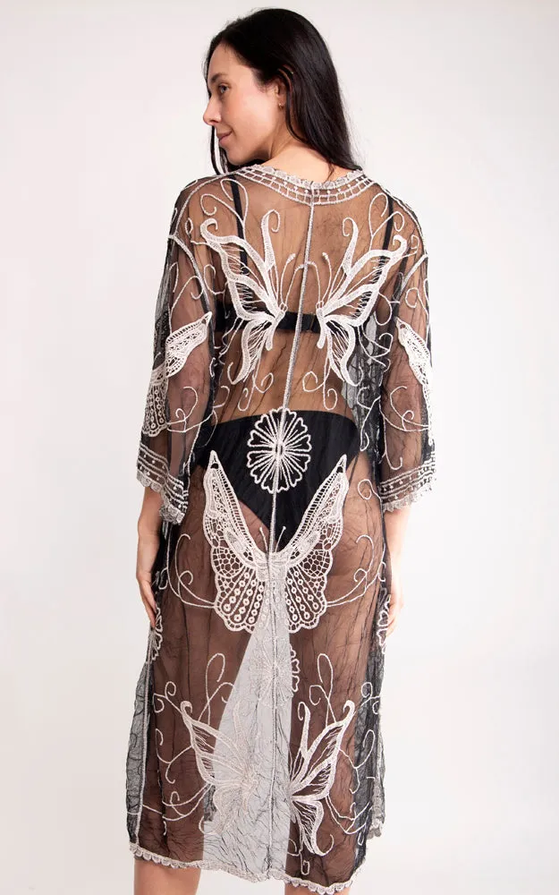 JP2139 Butterfly Pattern Lace Cover Up w/Tie-Knot Closure