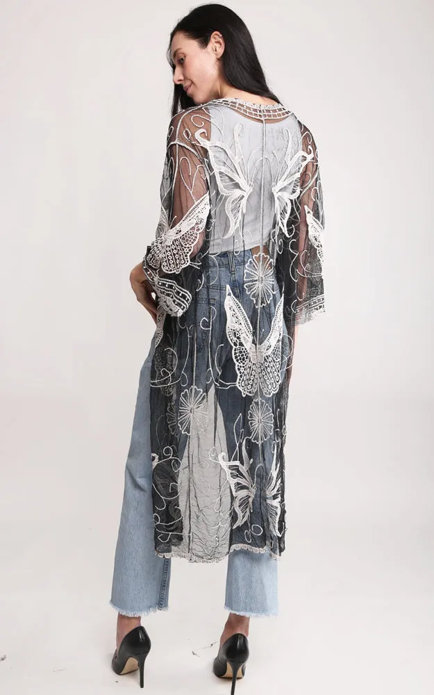 JP2139 Butterfly Pattern Lace Cover Up w/Tie-Knot Closure