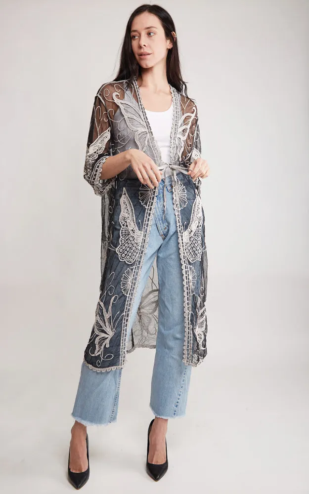 JP2139 Butterfly Pattern Lace Cover Up w/Tie-Knot Closure