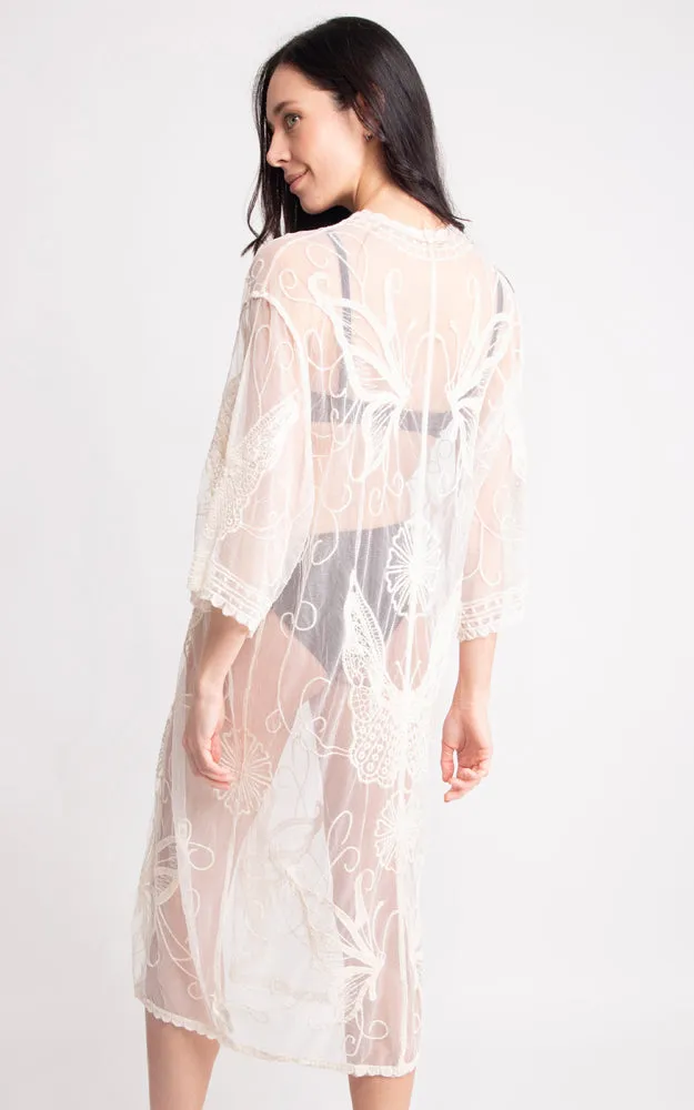 JP2139 Butterfly Pattern Lace Cover Up w/Tie-Knot Closure