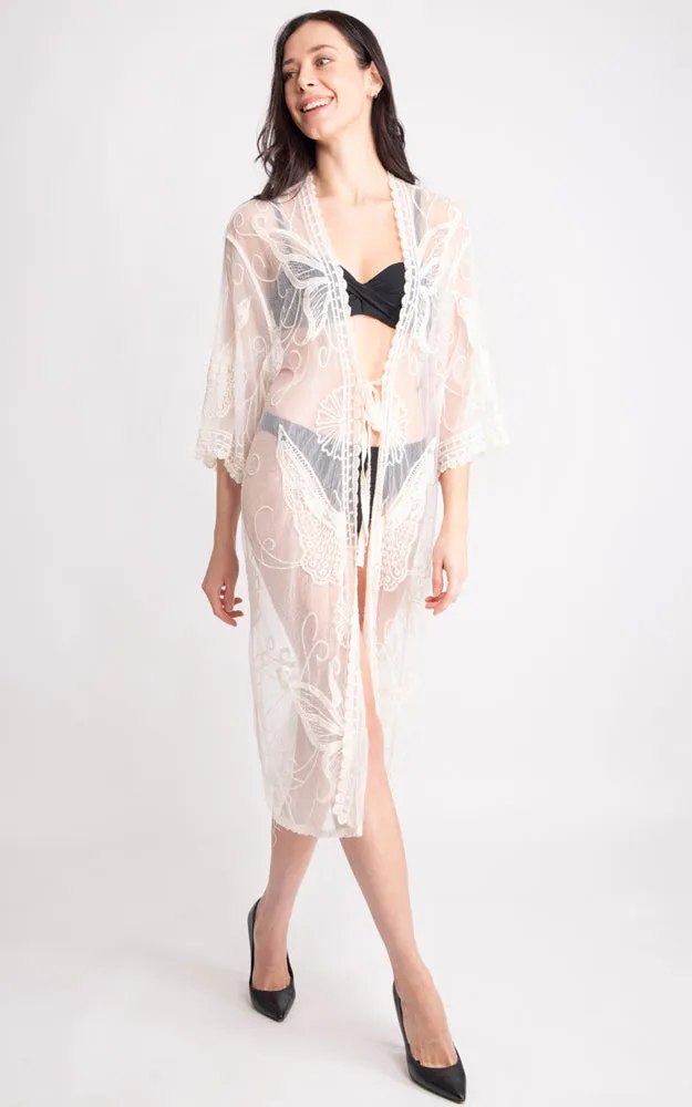 JP2139 Butterfly Pattern Lace Cover Up w/Tie-Knot Closure