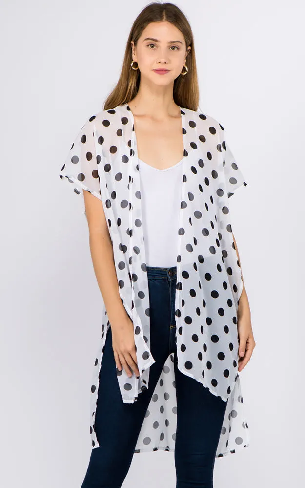 KP1C11 PolkaDot Printed Kimono w/Side Slits