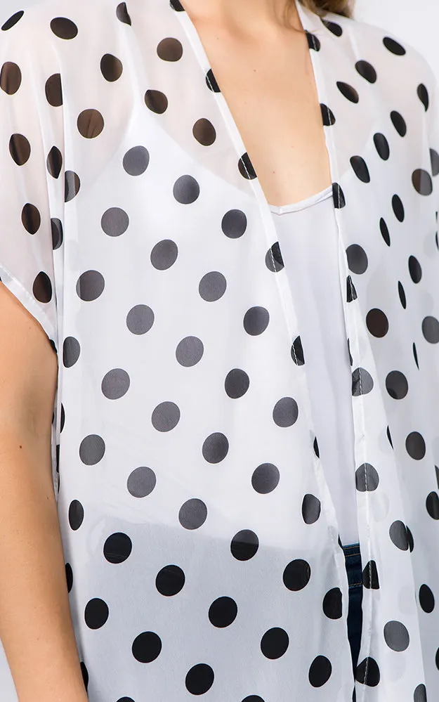 KP1C11 PolkaDot Printed Kimono w/Side Slits