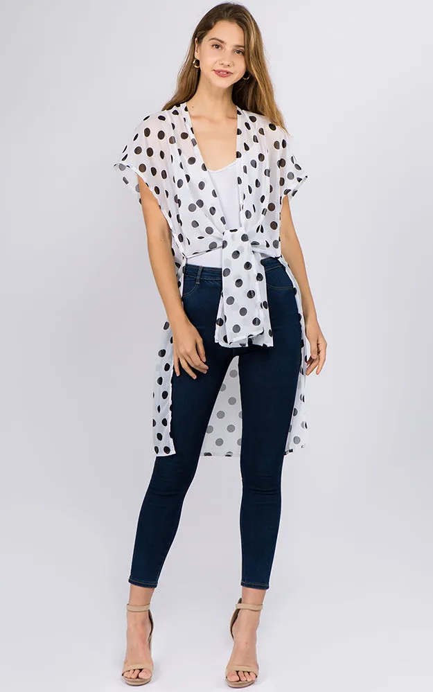 KP1C11 PolkaDot Printed Kimono w/Side Slits