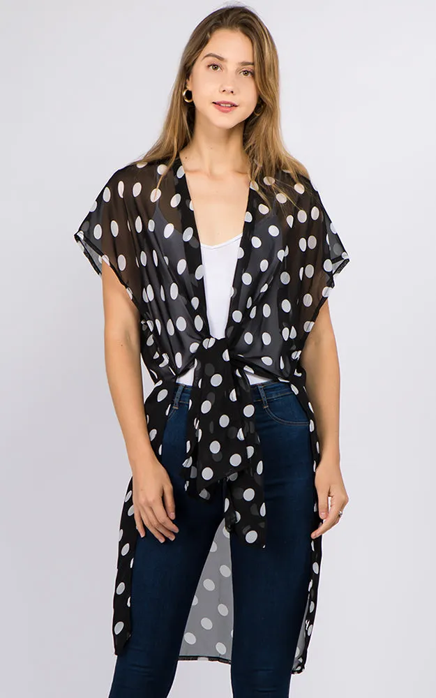 KP1C11 PolkaDot Printed Kimono w/Side Slits