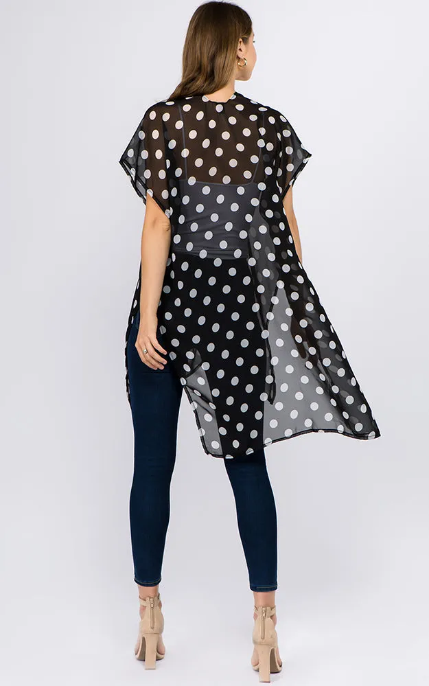 KP1C11 PolkaDot Printed Kimono w/Side Slits
