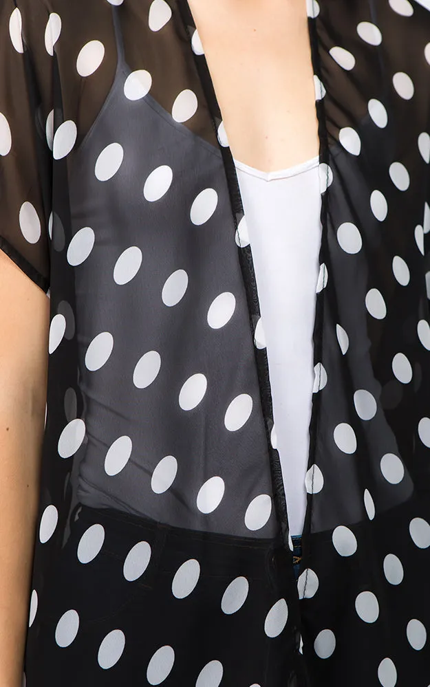 KP1C11 PolkaDot Printed Kimono w/Side Slits