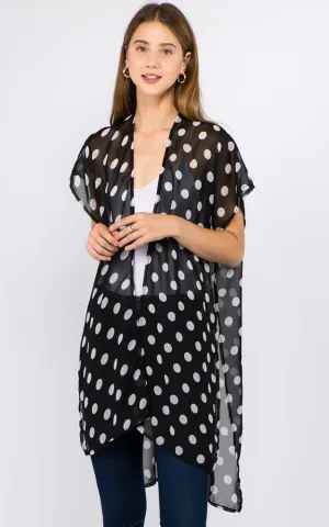 KP1C11 PolkaDot Printed Kimono w/Side Slits